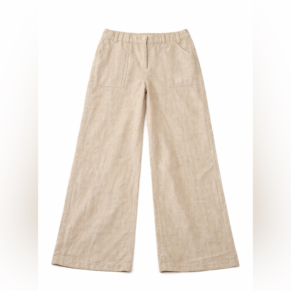 West Palm 100% Linen Wide Leg Pants Size 16 Natural Tan Beige Resort Casual